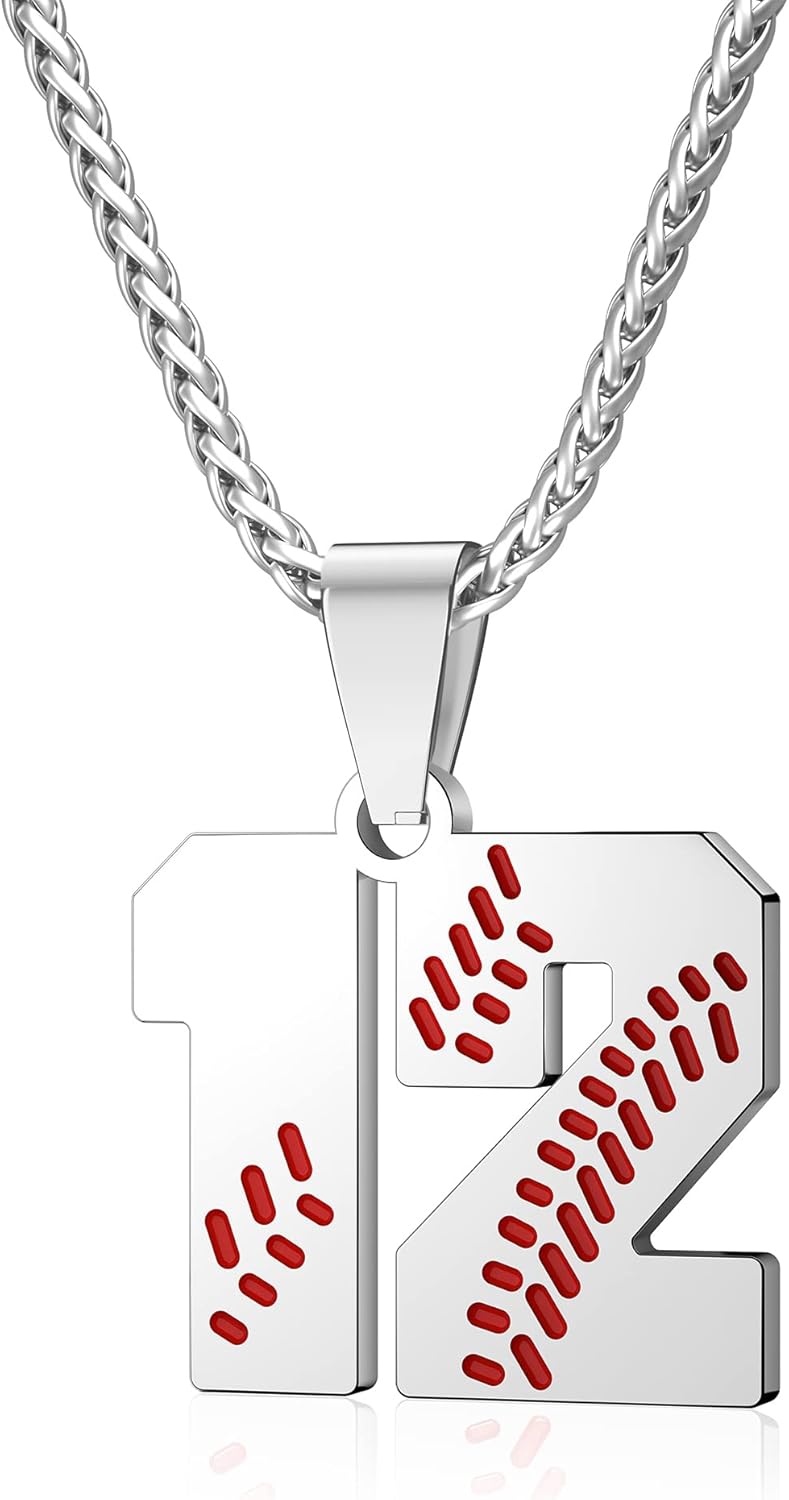 Wikavanli Personalized Baseball Jersey Number 00-99 Necklace - Stainless Steel Baseball Chain Pendant Necklace - Team Jewelry Gift for Boys, Girls, Men, Women - Image 1
